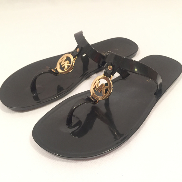 Michael Kors Shoes - Michael Kors Womens  Black Logo Jelly Flat Sandals